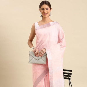 women's pure linen lurex zari woven saree