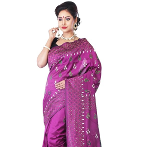 Stitch hand embroidery assam Silk Saree