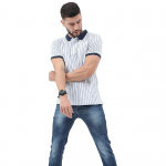 Mens Half Sleeve Cotton Striped Polo T-Shirt for Mens