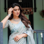 Cotton Floral Printed Grey & Blue Saree