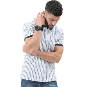 Mens Half Sleeve Cotton Striped Polo T-Shirt for Mens